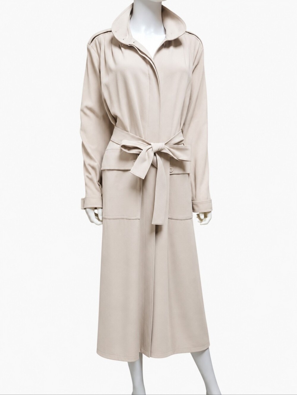 RODEBJER | Beige Belted Trench Coat Minimalist Scandinavian in Size Large